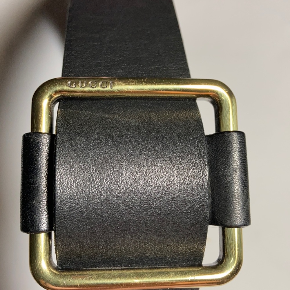 Gucci Black Leather Belt with Gold Buckle